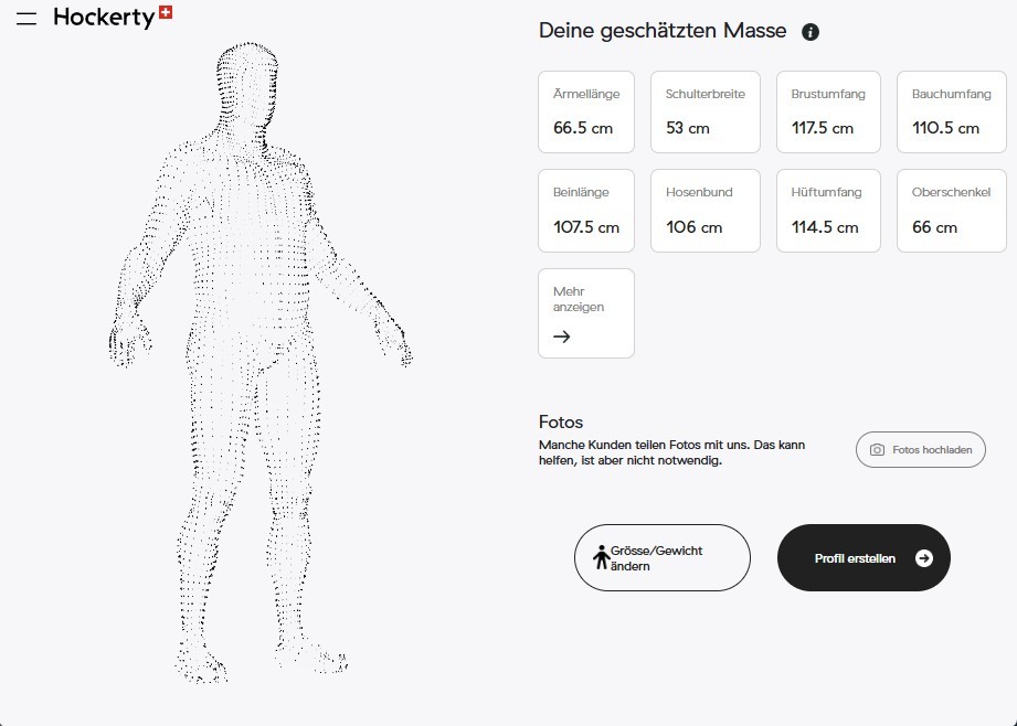 Digitales Körperprofil mit dreizehn Massen am 3D-Modell von Hockerty